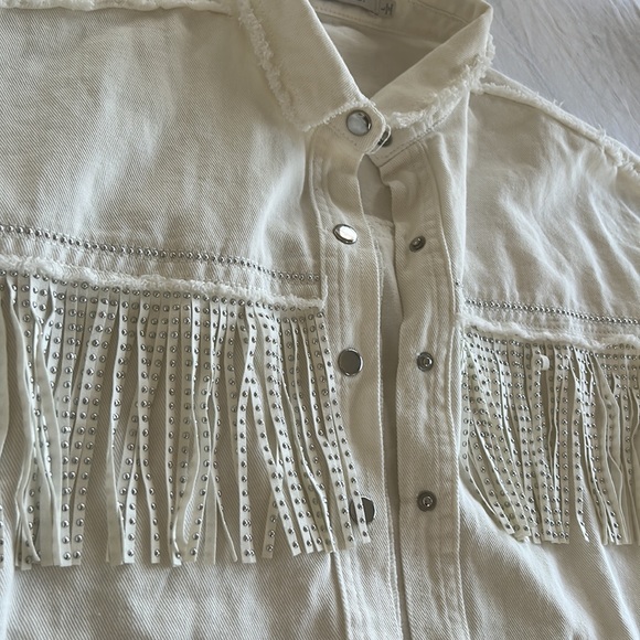 Veveret White Fringe Rhinestone Denim Tassel Jacket Size Large - Picture 12 of 16